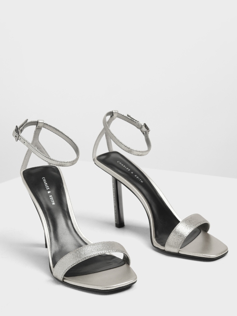

CHARLES & KEITH Women Silver-Toned Solid Sandals