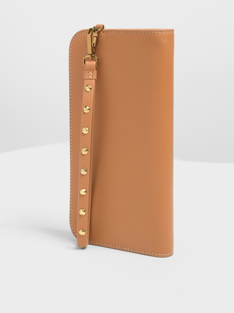 

CHARLES and KEITH Women Tan Brown Textured Zip Around Wallet