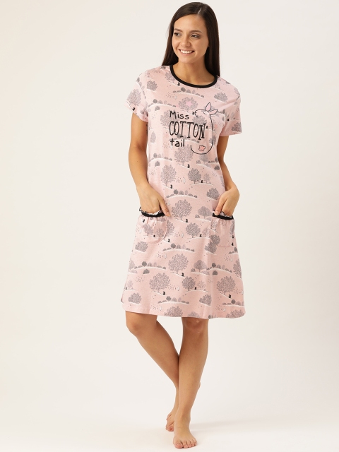 

Sweet Dreams Women Pink & Black Printed Sleep Shirt