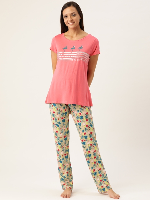 

Sweet Dreams Women Pink & Green Printed Night suit