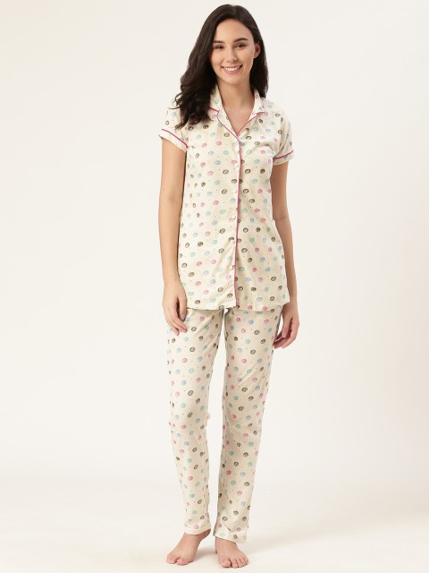 

Sweet Dreams Women Off-White & Blue Printed Night Suit