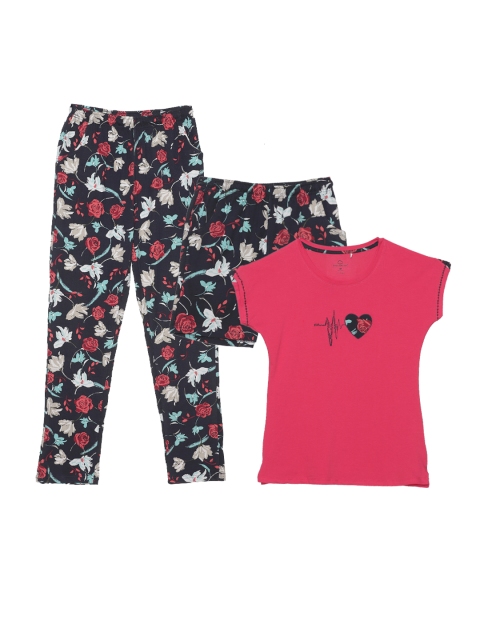 

Sweet Dreams Women Pink & Black Floral Print Night Suit