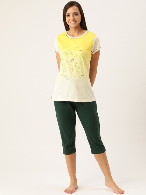 

Sweet Dreams Women Yellow & Green Printed Nightsuit