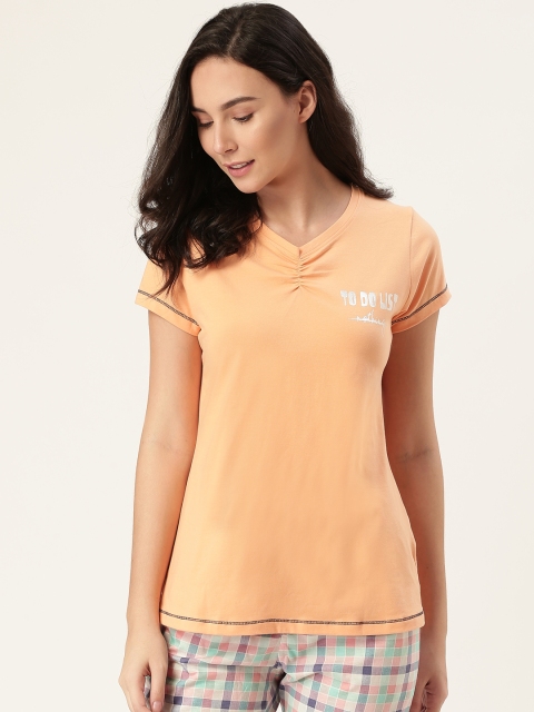 

Sweet Dreams Women Peach-Coloured & Green Solid Night Suit