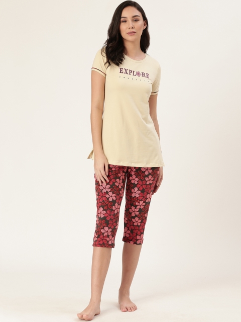 

Sweet Dreams Women Yellow & Red Printed Night Suit