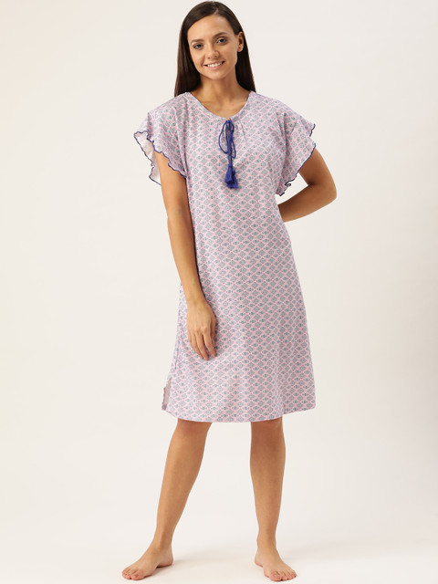 

Sweet Dreams Pink & Navy Blue Printed Nightdress