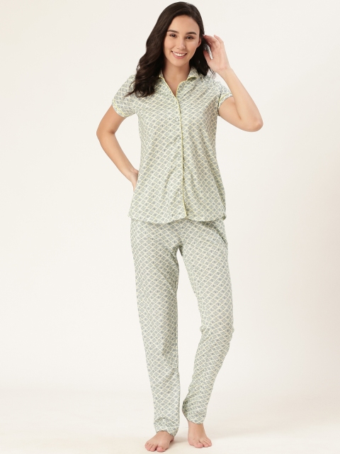 

Sweet Dreams Women Grey & White Ethnic Print Night Suit
