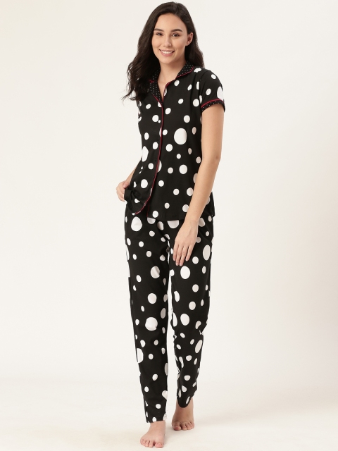 

Sweet Dreams Women Black & White Polka Dot Print Night Suit