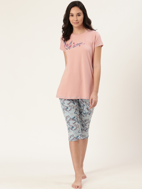 

Sweet Dreams Women Pink & Blue Printed Night Suit