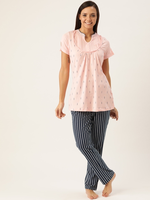

Sweet Dreams Women Pink & Navy Blue Printed Night Suit
