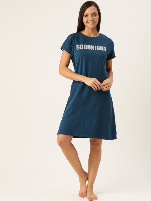 

Sweet Dreams Teal Blue Printed Detail Nightdress