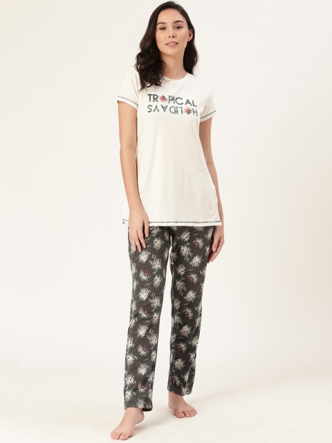 

Sweet Dreams Women Off-White & Charcoal Grey Printed Night Suit