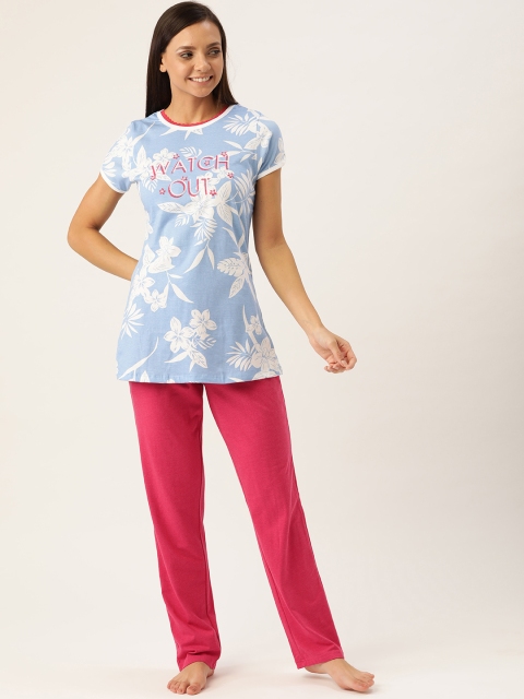 

Sweet Dreams Women Blue & Pink Printed Night Suit