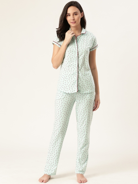 

Sweet Dreams Women Sea Green & Red Printed Night Suit