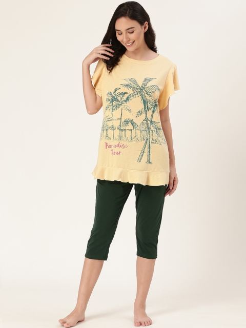 

Sweet Dreams Women Yellow & Green Printed Night Suit