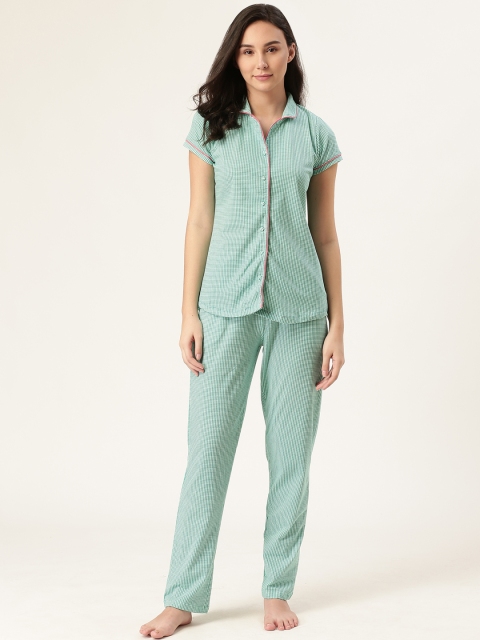 

Sweet Dreams Women Green & White Checked Night Suit
