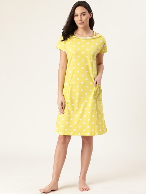 

Sweet Dreams Yellow & White Polka Dots Print Nightdress