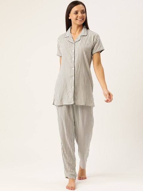 

Sweet Dreams Women Off-White & Charcoal Grey Printed Night Suit