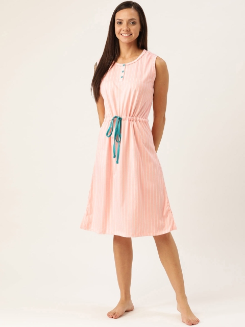 

Sweet Dreams Peach-Coloured & White Striped Nightdress