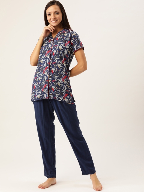 

Sweet Dreams Women Navy Blue & Red Printed Night suit