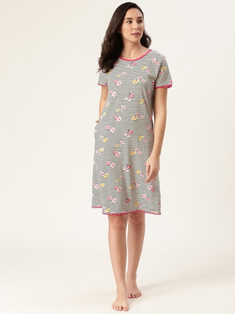 

Sweet Dreams Black & Off-White Striped Nightdress with Printed Detail