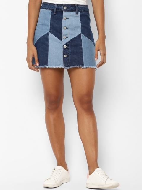 

AMERICAN EAGLE OUTFITTERS Women Blue Colourblocked A-Line Denim Mini Skirt