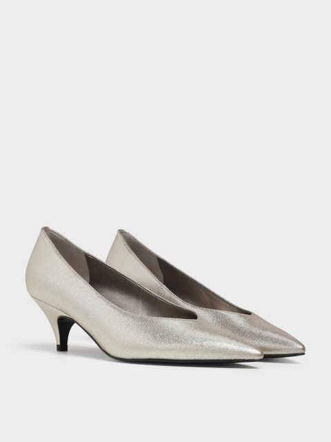 

CHARLES & KEITH Women Silver-Toned Solid Kitten Heels