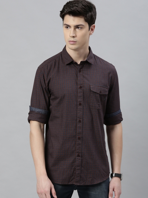

Louis Philippe Jeans Men Brown & Blue Slim Fit Checked Casual Shirt