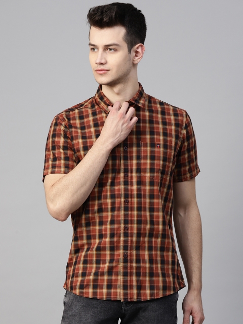 

Louis Philippe Jeans Men Brown & Black Slim Fit Checked Shirt