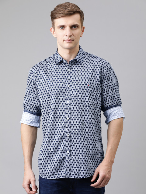 

Louis Philippe Jeans Men Navy Blue & White Slim Fit Printed Casual Shirt