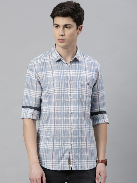 

Louis Philippe Jeans Men Grey & White Super Slim Fit Checked Casual Shirt