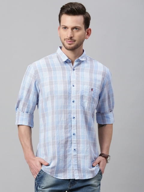 

Louis Philippe Jeans Men Blue & White Slim Fit Checked Casual Shirt