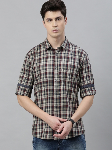 

Louis Philippe Jeans Men Grey & Maroon Slim Fit Checked Casual Shirt