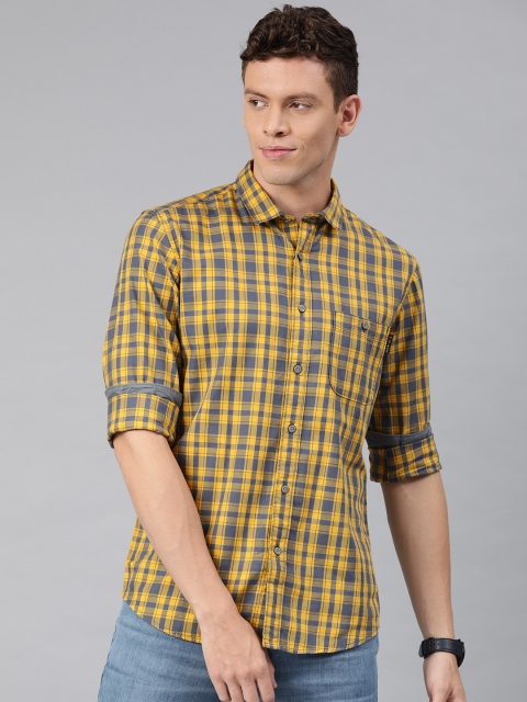 

Louis Philippe Jeans Men Yellow & Blue Super Slim Fit Pure Cotton Checked Casual Shirt