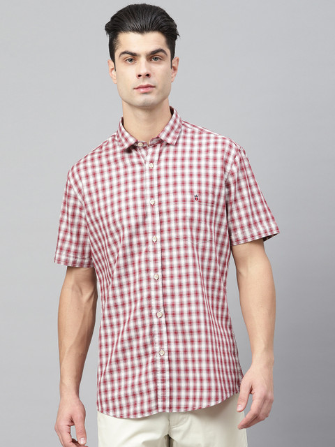 

Louis Philippe Jeans Men Red & Off-White Slim Fit Checked Casual Shirt