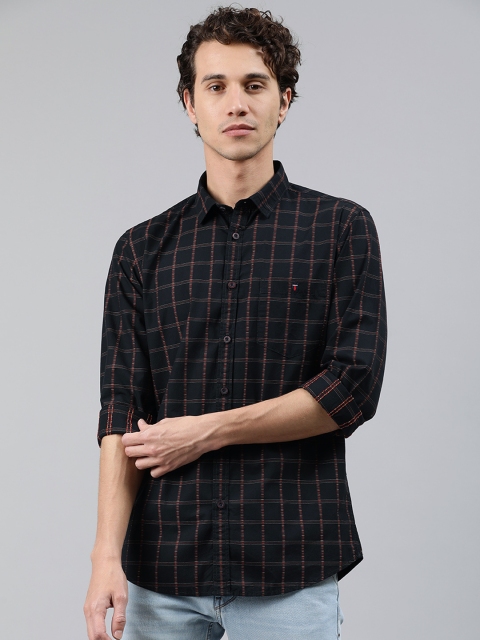 

Louis Philippe Jeans Men Black & Burgundy Super Slim Fit Checked Casual Shirt