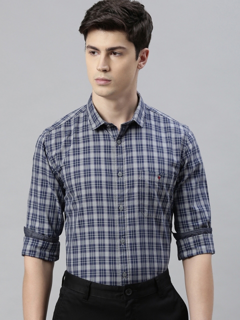 

Louis Philippe Jeans Men Grey & Navy Blue Super Slim Fit Checked Casual Shirt