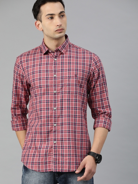 

Louis Philippe Jeans Men Pink & Navy Blue Super Slim Fit Checked Casual Shirt