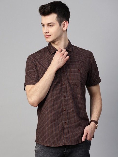 

Louis Philippe Jeans Men Brown & Navy Blue Slim Fit Checked Shirt