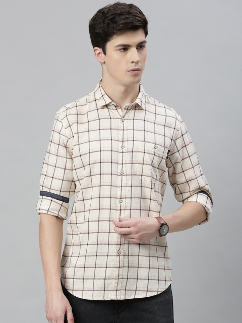 

Louis Philippe Jeans Men Beige & Coffee Brown Super Slim Fit Checked Casual Shirt