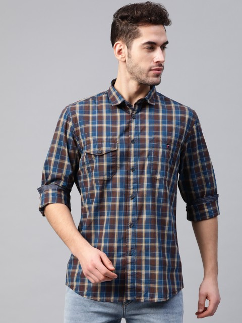 

Louis Philippe Jeans Men Brown & Navy Blue Checked Shirt