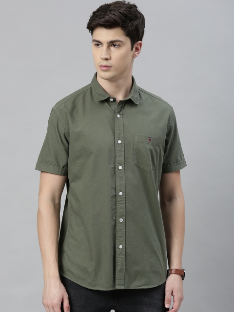 

Louis Philippe Jeans Men Olive Green Slim Fit Solid Casual Shirt