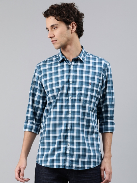 

Louis Philippe Jeans Men Blue & White Slim Fit Checked Casual Shirt