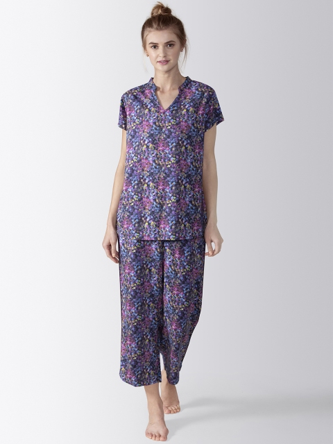 

ADORENITE Women Purple & Blue Printed Night suit