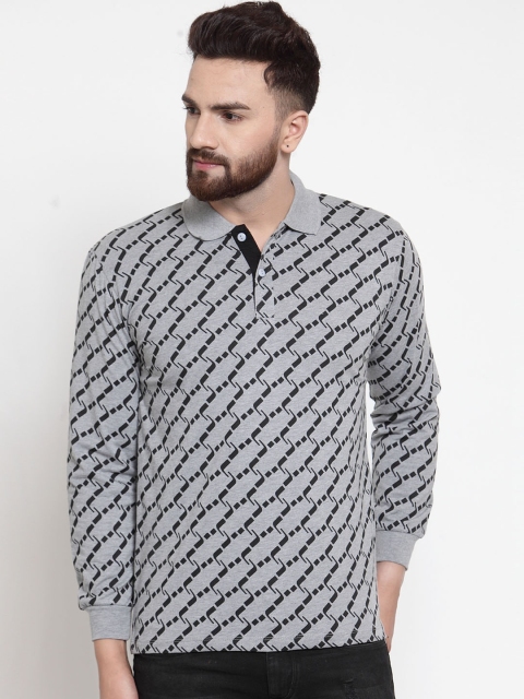 

WILD WEST Men Grey Printed Polo Collar T-shirt