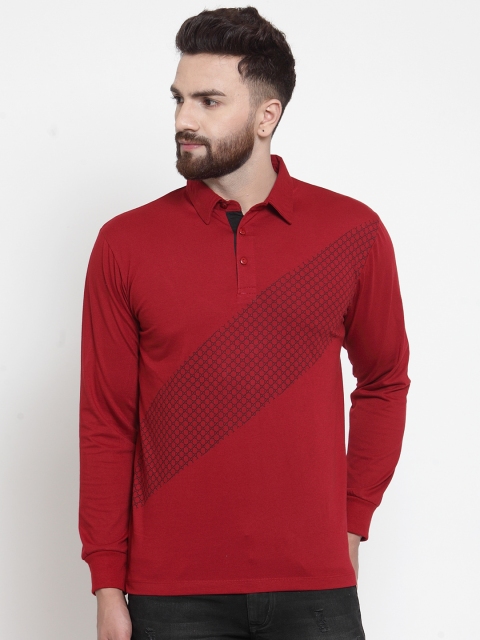 

WILD WEST Men Red Printed Polo Collar T-shirt