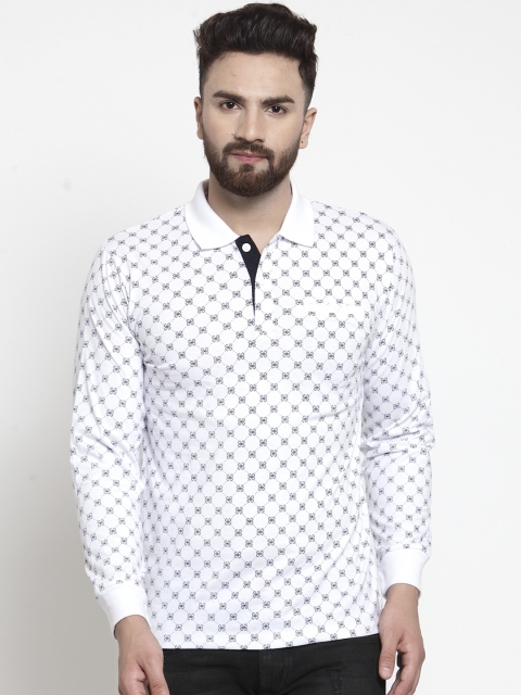 

WILD WEST Men White & Black Printed Polo Collar T-shirt