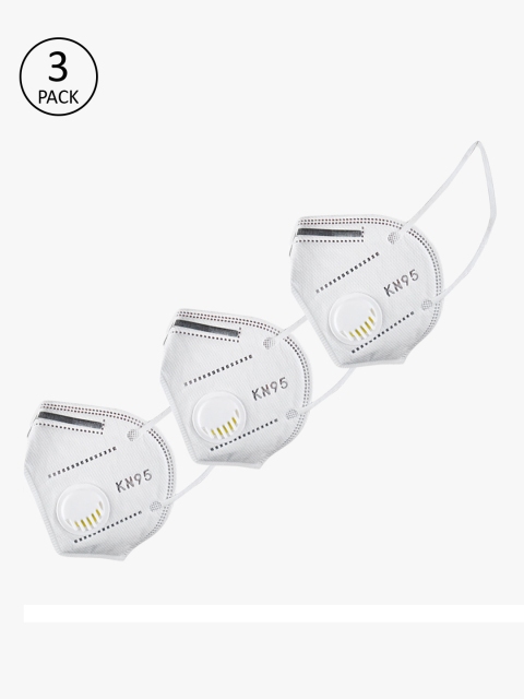 

yelloe Unisex 3 Pcs White 5-Ply Valved Anti-Pollution Reusable KN95 Masks