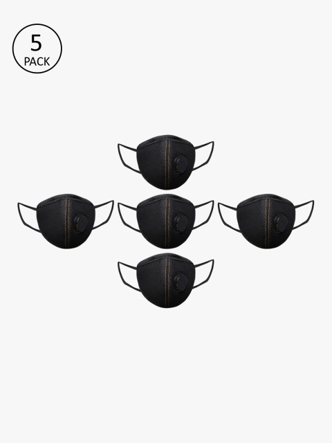 

yelloe Unisex Black 5 Pcs 5-Ply Cloth Valved Outdoor Masks With Dual Respirators
