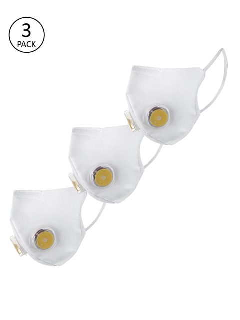 

yelloe Unisex White 3 Pcs 5-Ply Cloth Valved Outdoor Masks With Dual Respirators